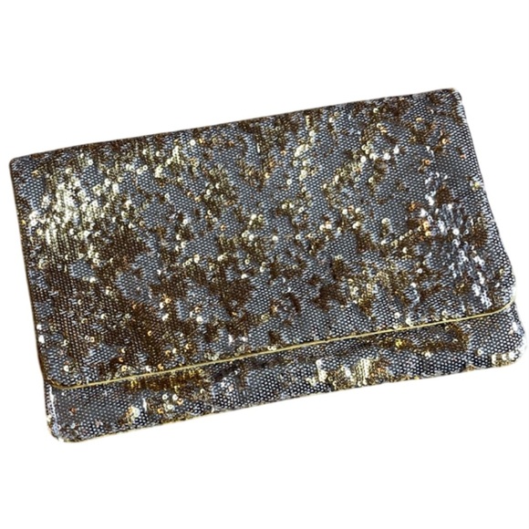 BCBGMaxAzria Sequin Clutch in Silver and Gold Sequins - Picture 1 of 11